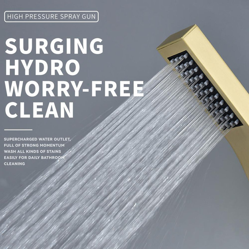 Brushed Gold Single Handle Waterfall Tub Faucet with Hand Shower