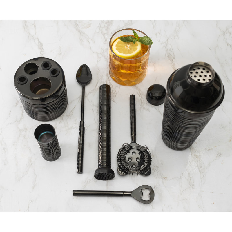 French Home 7-Piece Stainless-Steel Barware Set, Black