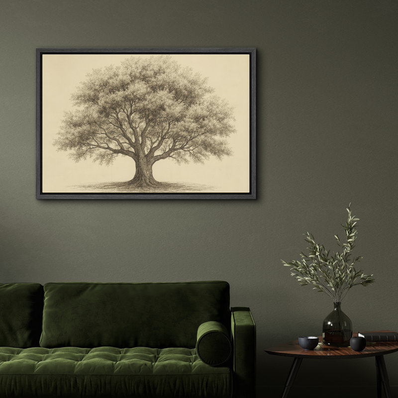 Arbre classique, dessin, nature, élégance rustique, décor de ferme, impression sur toile encadrée, H 16 po x l 24 po