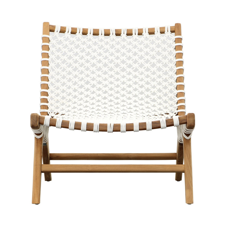 Mario Teak Wood and Rope Outdoor Occasional Chair, White