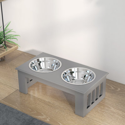 Raised Dog Bowls Pet Feeder Raised Elevated Stainless Steel Food Grey
