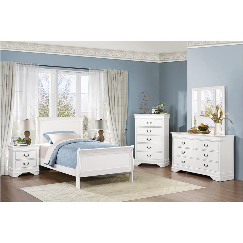 Ensemble de chambre à coucher à panneaux Brummett, Blanc, Très grand, 3 Pcs: Bed, 2 Nightstands
