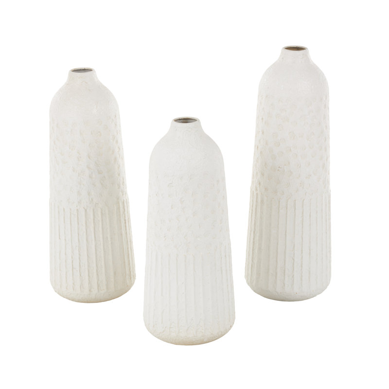 Cole And Grey Metal Textured Decorative Vase With Honeycomb Pattern