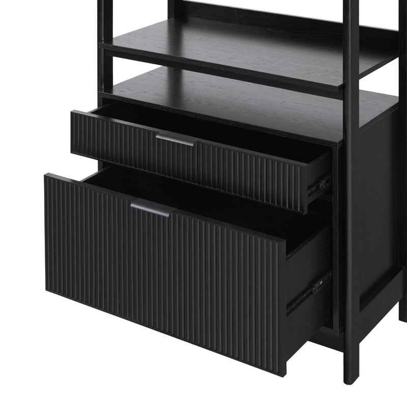 Bibliothèque Jedah H 70 "x l 33" avec rangement inférieur à 2 tiroirs, Noir, noir, noir, noir
