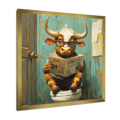 Keiontay, jolie vache lisant un journal dans la salle de bain - art mural de vache pour le salon