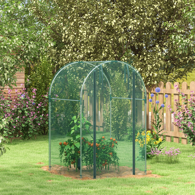 Galvanized Steel Crop Cage, Plant Protection Tent With Zippered Door, 4' X 4', Green, Green, 3.9' W x 3.9' D