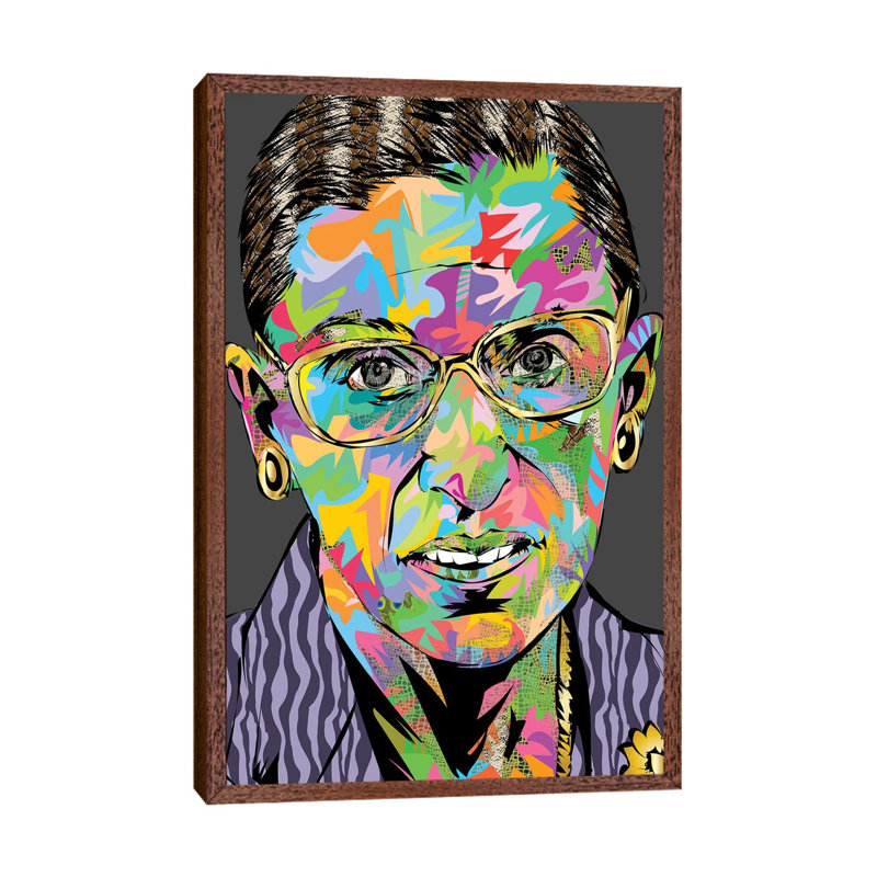 RBG RIP 1 Piece Painting on Canvas, 152.4cm H x 101.6cm W x 3.81cm D, Classic Brown Wood Floater Framed