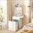 Small Vanity Desk with Mirror and Light, Dressing Table with Charging Station & Fold-up Panel for Small Space, Compact Makeup Vanity Set with Hidden Stool for Bedroom