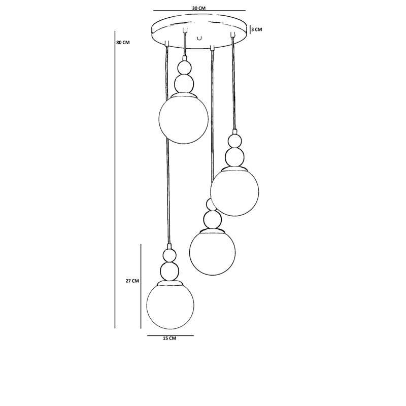 Lustre, Blanc/Noir, 4 étages, Quatre lumières