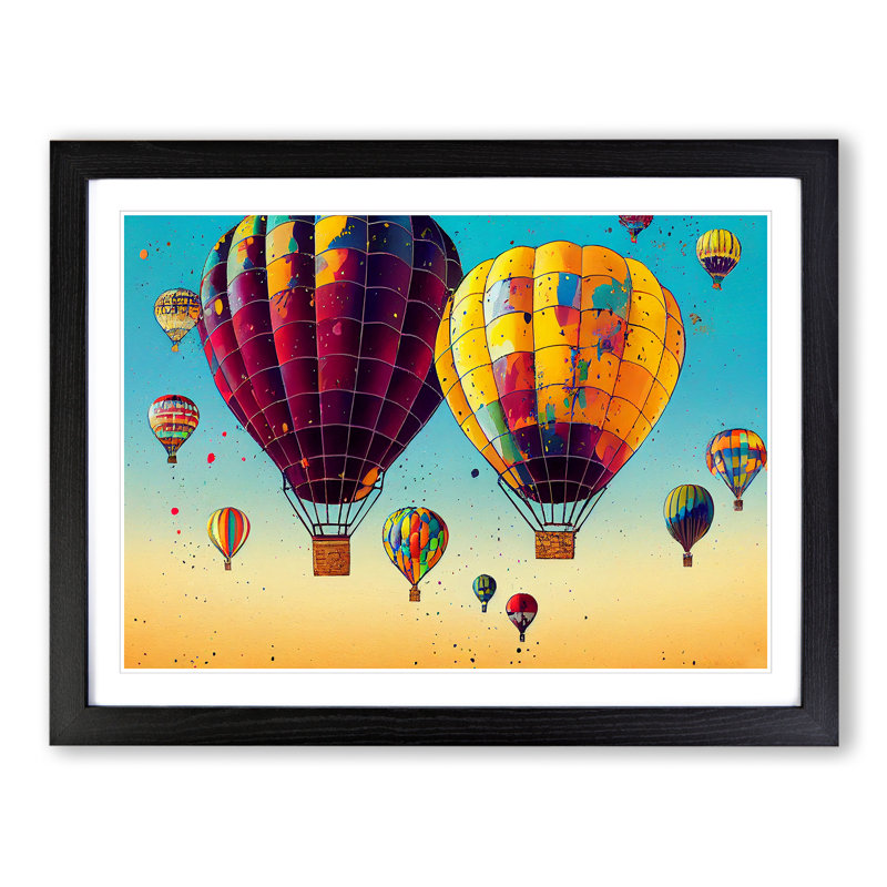 XH1022-8111X Splattered Hot Air Balloons Vol.2 - Single Picture Frame Print, 46cm H x 64cm W x 2cm D, Black