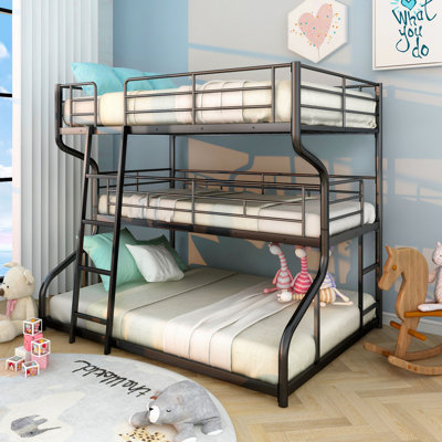 Metal Full XL Over Twin XL Over Queen Size Triple Bunk Bed