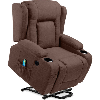 Electric Power Lift Linen Recliner Massage Chair Furniture w/ USB Port, Heat, Cupholders -  Hokku Designs, 71141BA3FBE84E0287F98880F6DA670C