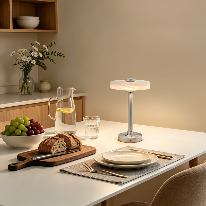 Lampe de table rechargeable moderne en métal 12 "à DEL avec lumière à intensité variable, Nickel poli