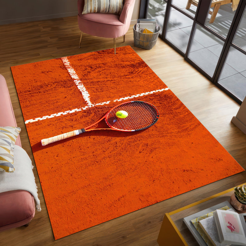 Soft Pile Printed Rug with Vibrant Red and Blue Geometric Pattern Ideal for Adding a Splash of Color to Any Living Space