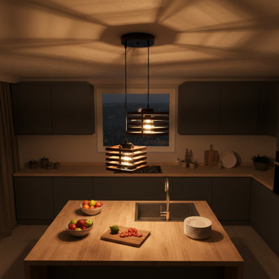 Ellison 2-Light Geometric Wood Slat Cluster Pendant