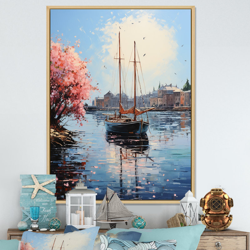 Port Docked Memories Pointillism II - Nautical & Beach Canvas Prints, H 40 po x l 30 po x P 1,5 po, Cadre naturel flottant