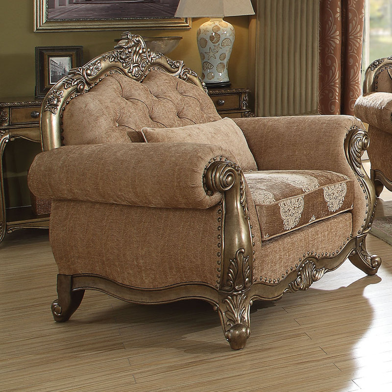 Fauteuil club touffeté 46 po Cha, Tissu chêne rétro, Marron foncé
