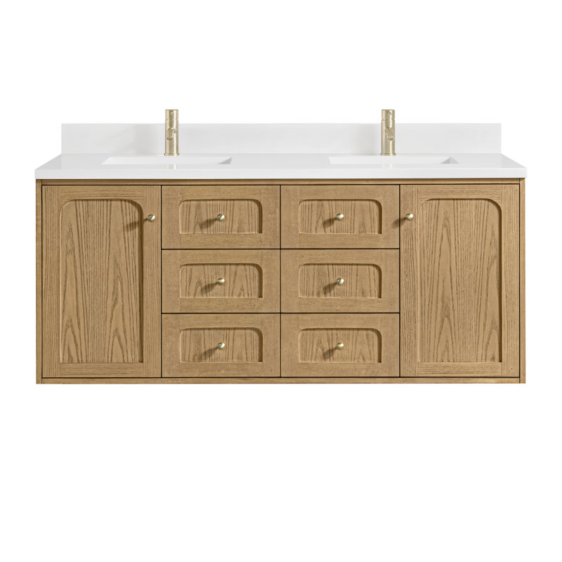 Laurent 59.88'' W Double Vanity, Single Hole, White Zeus, Light Natural Oak