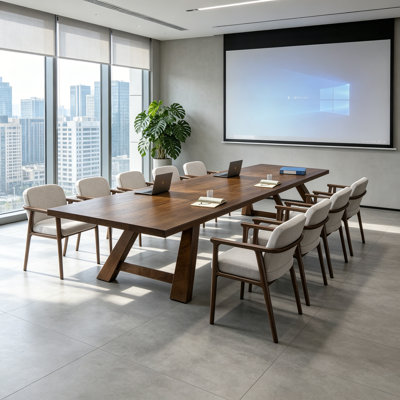 Simple Solid Wood Nut-Brown Conference Table