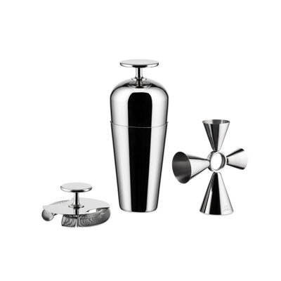 Set Composed Of: “Parisienne” Cocktail Shaker, Double Bar Strainer, "Quadri Combo Jigger" In 18/10 Stainless Steel.