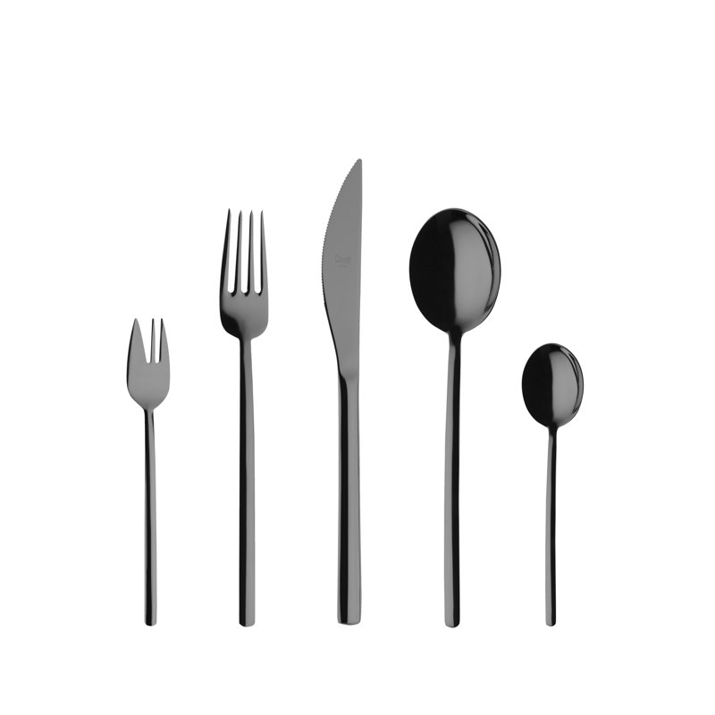 Ensemble de couverts raison avec fourchettes à gâteaux - 30 pièces - or noir, Or noir