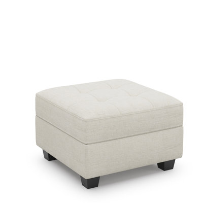Buckleton Linen & Velvet Upholstered Storage Ottoman, Footstool of Sectional Sofa