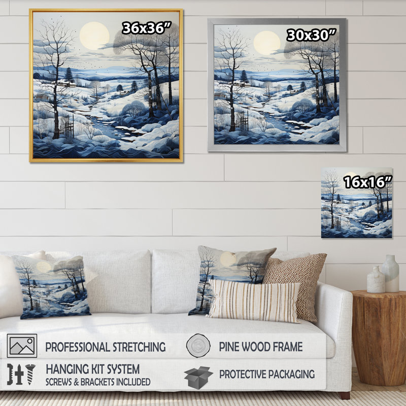 Snow Winters Moon Solitude IV - Landscapes Wall Art Prints, H 16 po x l 16 po x P 1 po, Cadre flottant blanc