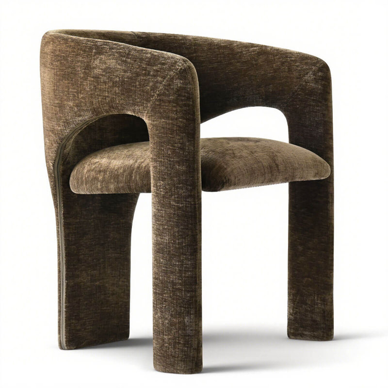 Chaise d'appoint moderne sculpturale avec dossier enveloppant incurvé et assise rembourrée, Brun chocolat