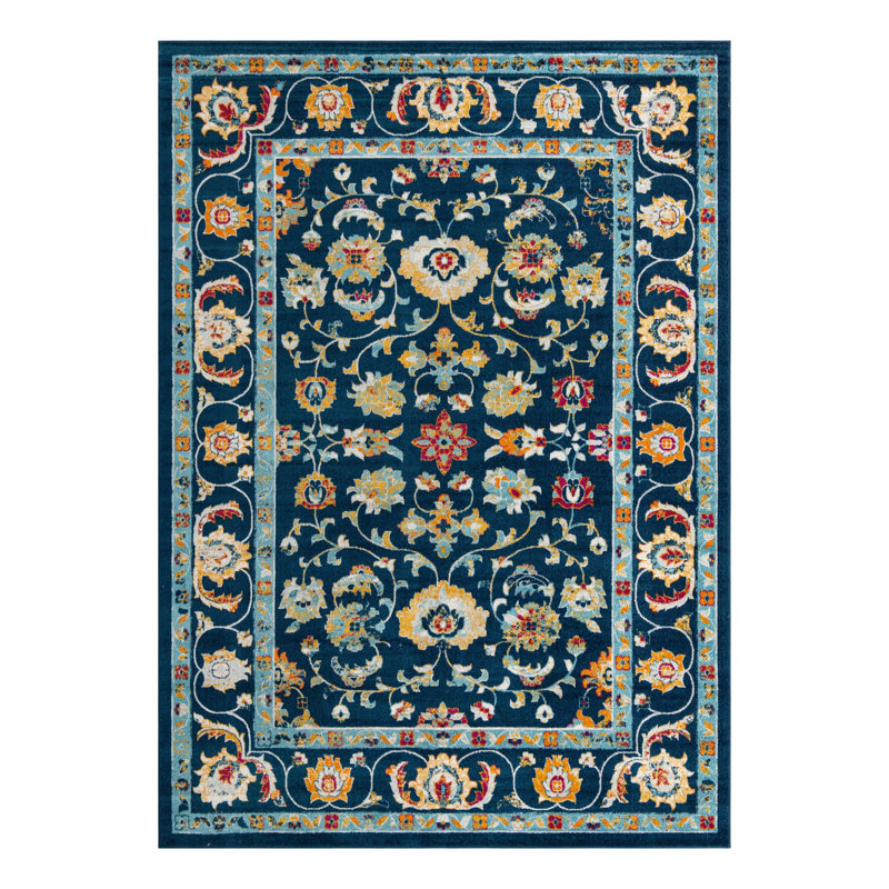 Tapis bleu / jaune / orange à motif floral Arenas, Rectangle de 10 pi x 14 pi