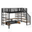 Lit mezzanine double en métal avec escalier, table et tablettes