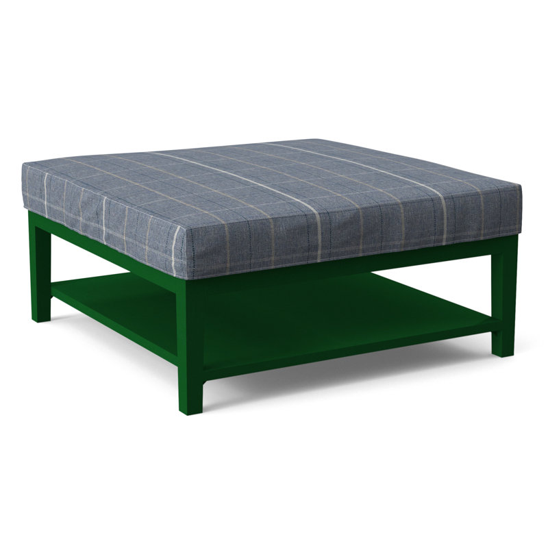 Hammond Square Ottoman, Lapis Plaid; 0126-63, Antique Black Finish