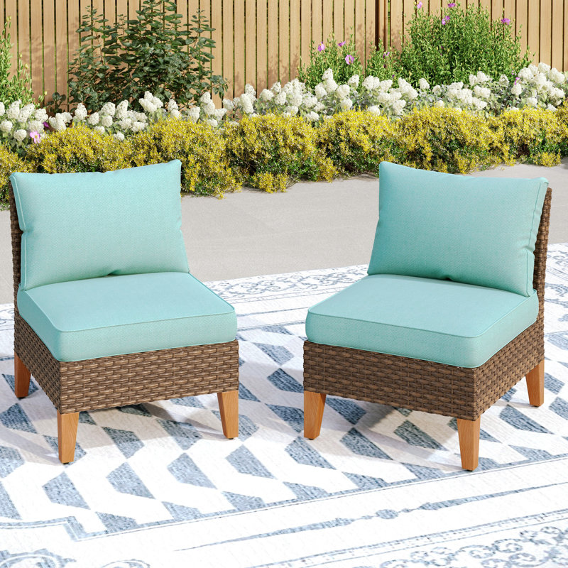 Premium All-Weather Wicker Outdoor Armless Lounge Chair, Blue