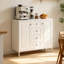 Buffet de rangement 40,16 po, armoire d'appoint autoportante avec 4 tiroirs et 2 portes, armoire à tablettes réglables pour le salon, la cuisine, le vestibule, le couloir et la salle de lavage (beige)