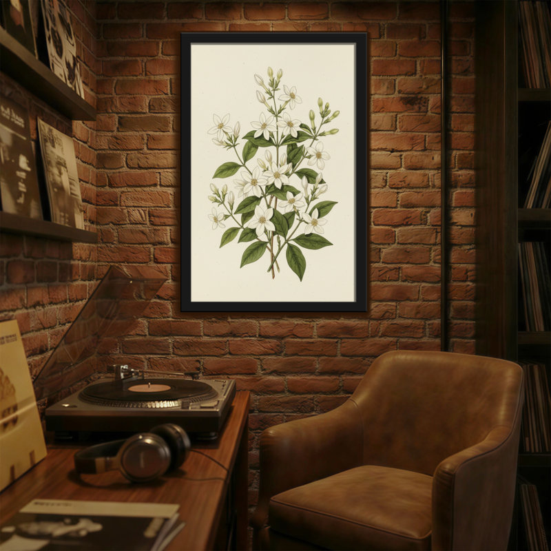 Plantes et fleurs Fleurs blanches avec feuilles vertes sur fond crème, H 30 po x l 20 po