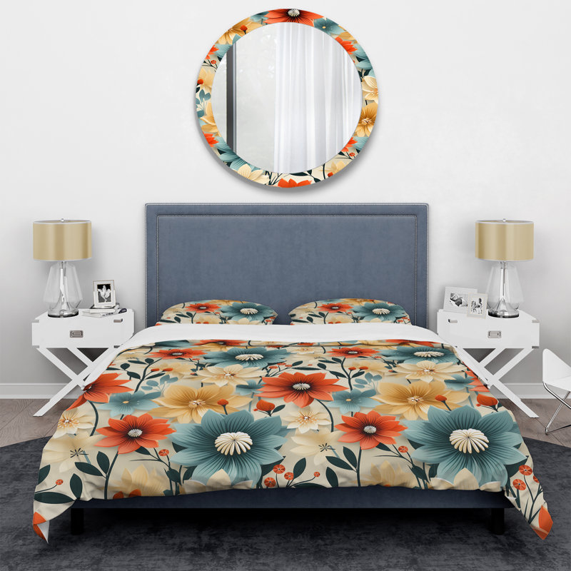 Hooman Mod Floral Nostalgia - Ensemble de housse de couette style Mid-Century - Microfibre de polyester