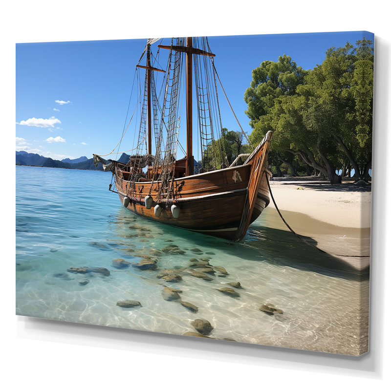 Bateau à Krabis White Sands Paradise I - plage, art mural, Toile tendue, H 16 po x l 32 po x P 1 po