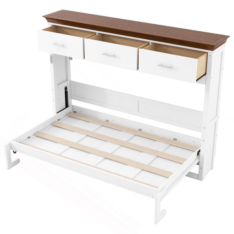 Lit escamotable simple avec 3 tiroirs, blanc
