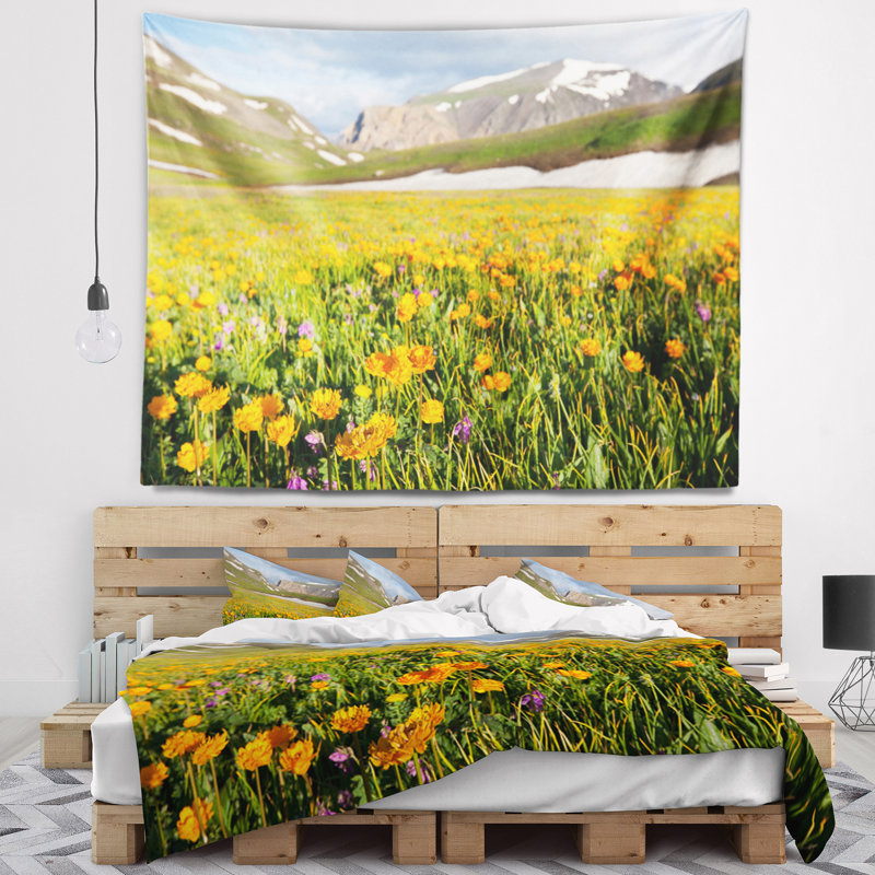 Tapisserie floral de couleur unie avec fleur sauvage sauvage, H 50 po x l 60 po