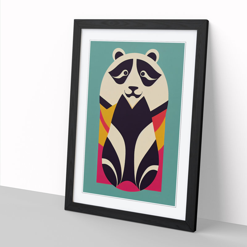 Panda Art Deco Design 1 Piece Single Picture Frame Wall Art, 64cm H x 46cm W x 2cm D, Walnut