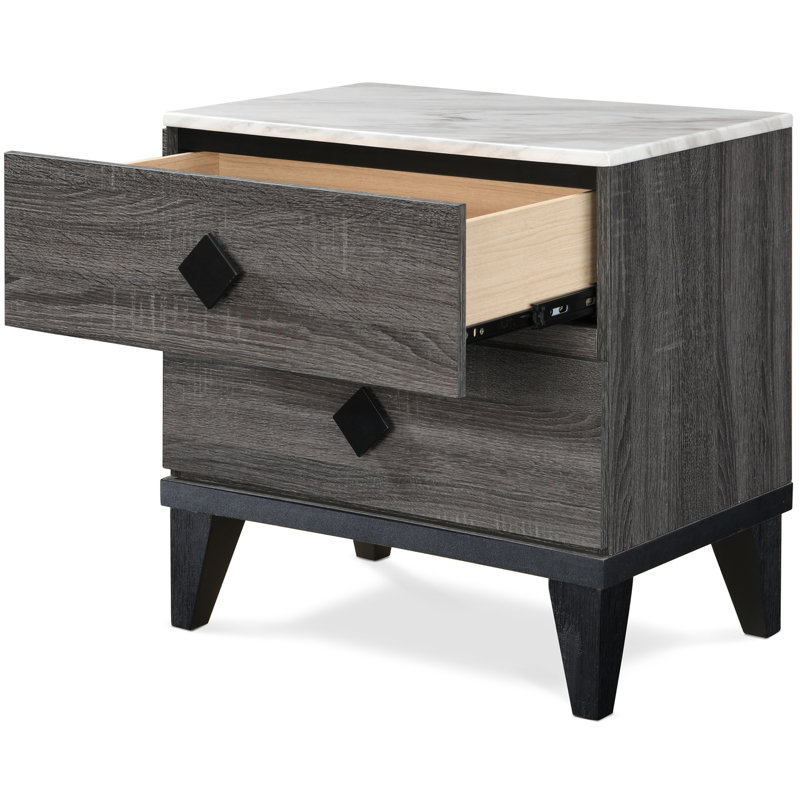 Micah Gray and White 2-Drawer Modern Nightstand with Marble Top