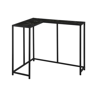 Contemporary Accent Table For Bedroom - Black Marble Look Laminate Top & Metal Frame, Narrow Corner Modern Console Base, Style