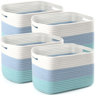 4 Pack 12×9×8 Inch Cotton Rope Storage Baskets with Handles, Woven Organizing Baskets for Toy, Towel, Book and Clothing Storage
