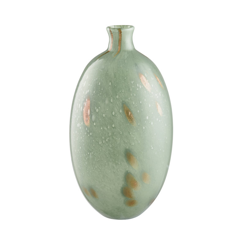 Pale Green Glass Bud Vase with Gold Accents