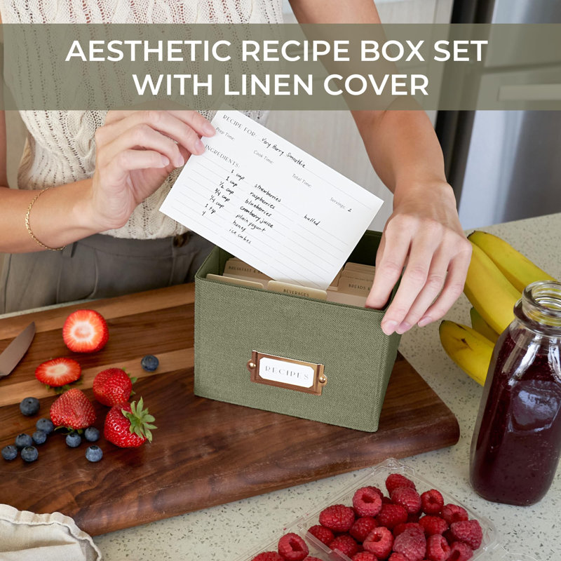 Linen Recipe Box Set - Incl. 50X 4X6 Inch Recipe Cards And Matching Dividers To Easily Organize Up To 250 Recipes