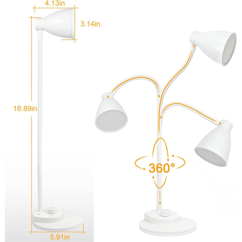 Desk Lamp with USB Charging Port, 3 Color Modes Fully Dimmable Reading Lamp, White, White