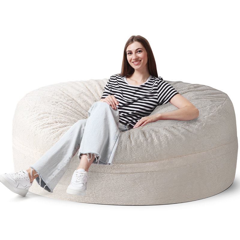 Midnight Gayle Bean Bag – Spacious Seating With A Luxe Finish, 29.5" H x 59.1" W x 59.1" D , Beige Velvet