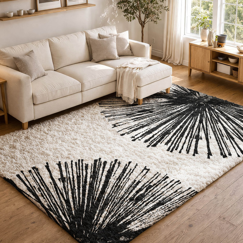 Tapis à poils longs lavable à la machine de qualité supérieure ADS642, Black, 3' x 5'