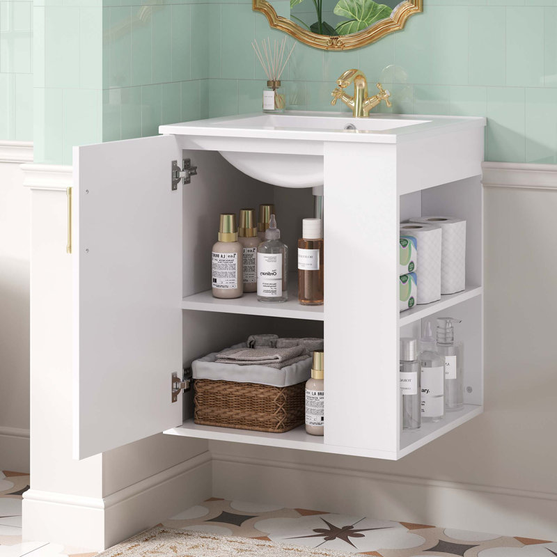 Meuble-lavabo mural moderne avec porte et évier à fermeture douce