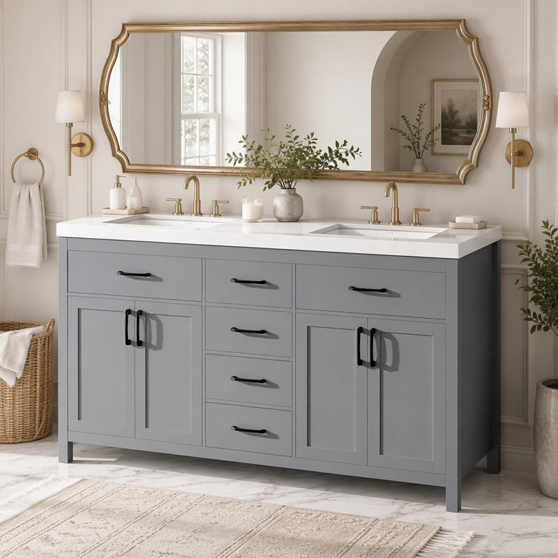 Single Vanity Bathroom Vanity With MDF Top, Gray