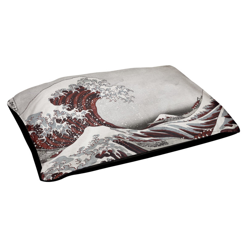 Coussin Burkart la grande vague, L 42 po x l 52 po, Gris / rouge / noir